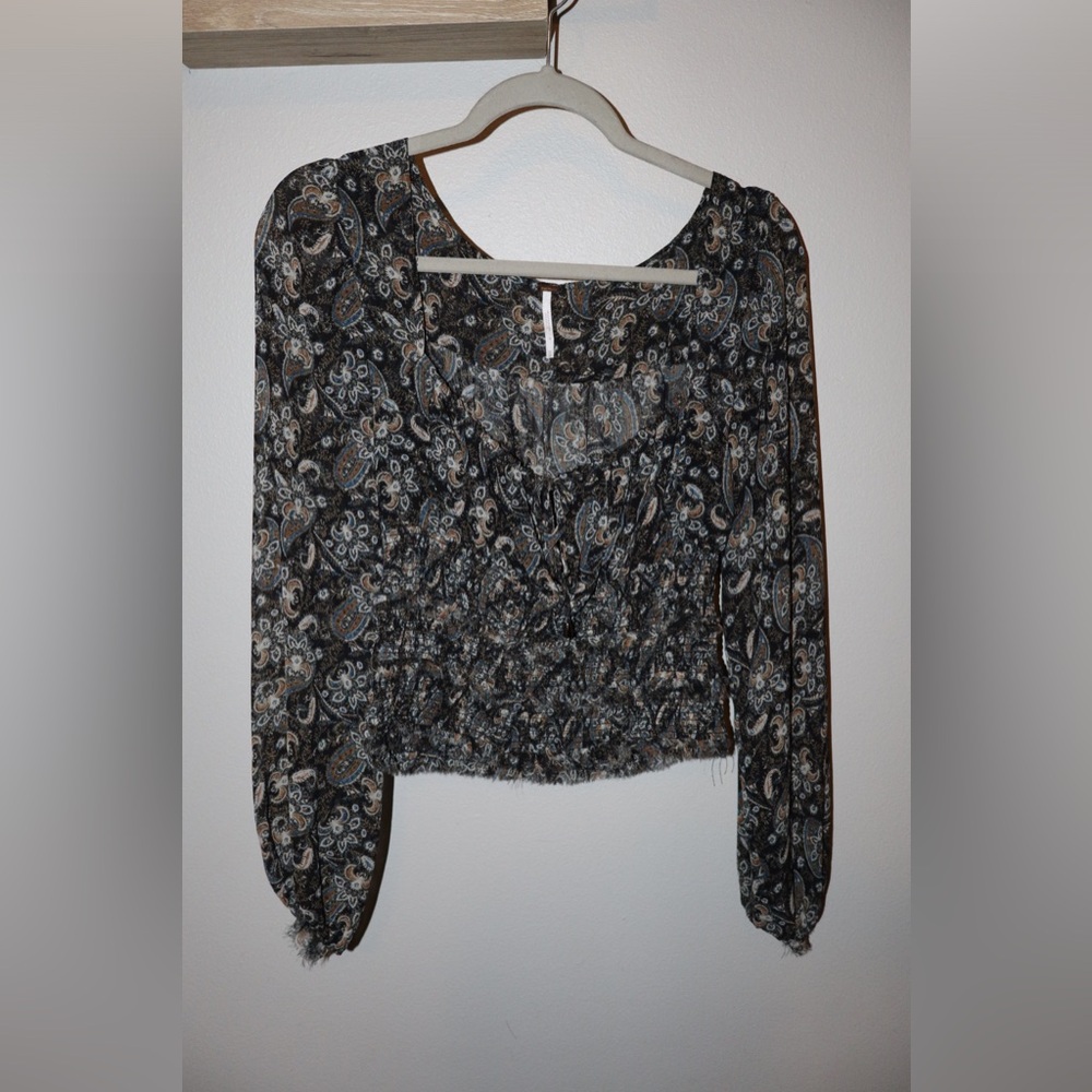 Free People Long Sleeve Smocked Floral Blouse